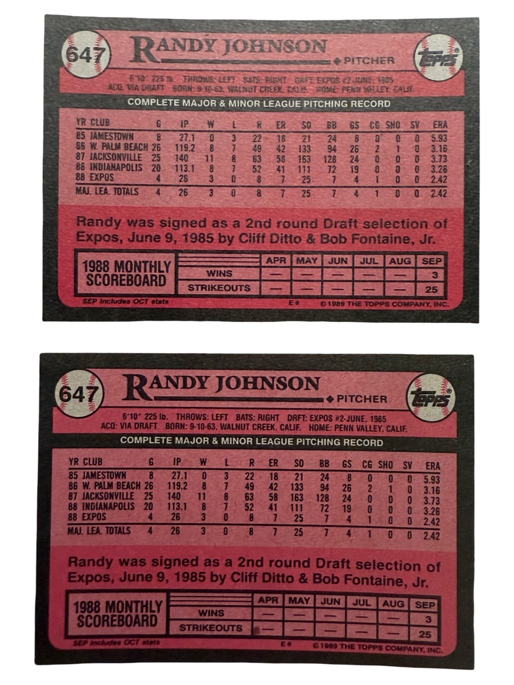 Topps Expos Randy Johnson Card Pair - White/Blue/Red - Picture 2 of 2